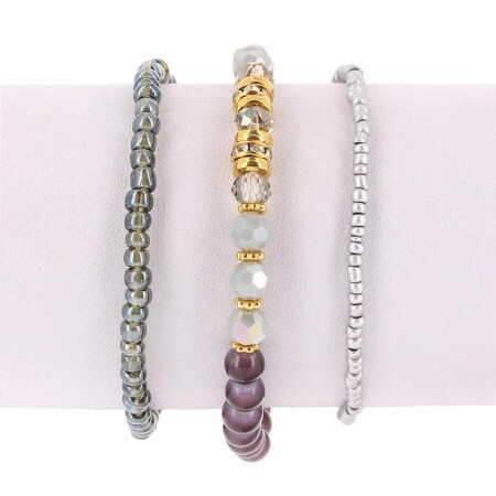 Lot de 3 Bracelets Elastiques Perles Grises 