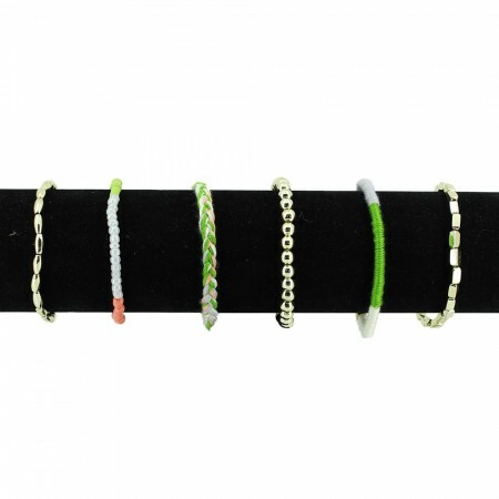Lot de 6 Bracelets Perlés et Tressés Verts 