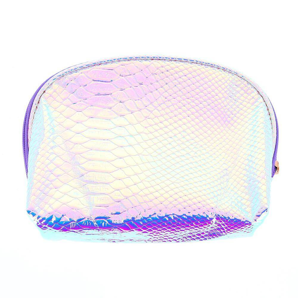 Trousse De Maquillage Holographique Transparente - PVC étanche, Fermeture éclair - 19 X 7,5 X 10,5 Cm - Dragonne Amovible - Pour Plage, Voyage, école