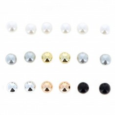 Lot de 9 puces d'Oreilles Petites Perles Blanches, Noires, Or et Argent